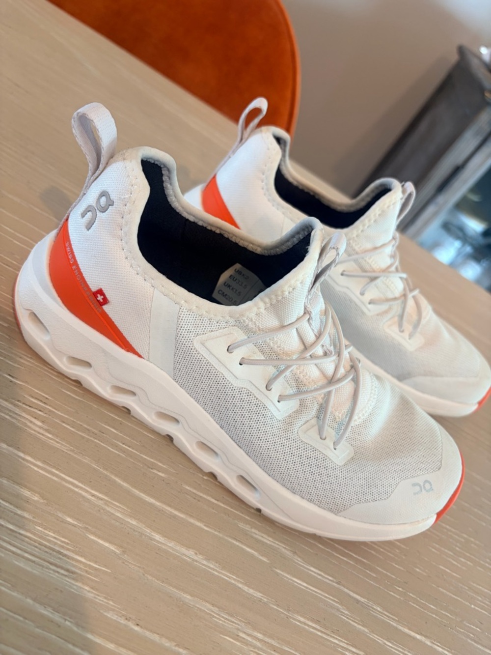 On Cloud Kids Mesh Sneakers in White with Orange Accents